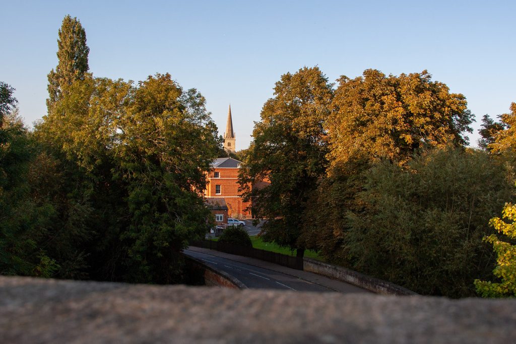 A view of Buckingham University and the church from the railway walk
